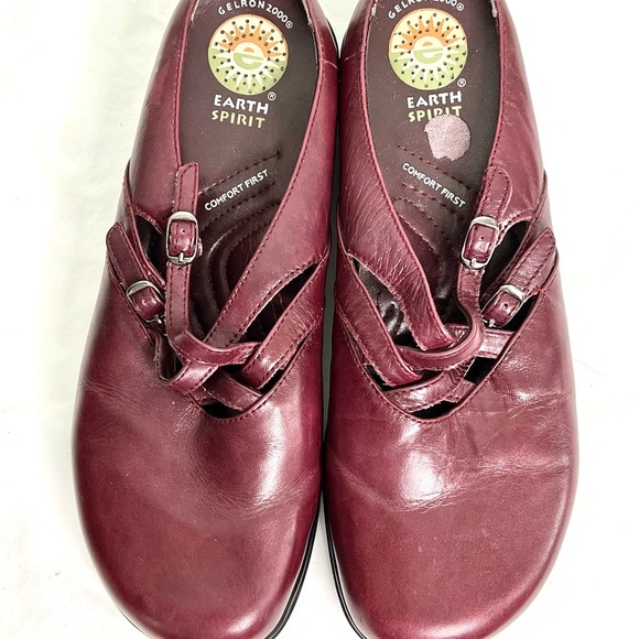 EARTH SPIRT LEATHER COMFORT BURGUNDY COLORED MULES SZ. 9 - Picture 4 of 7